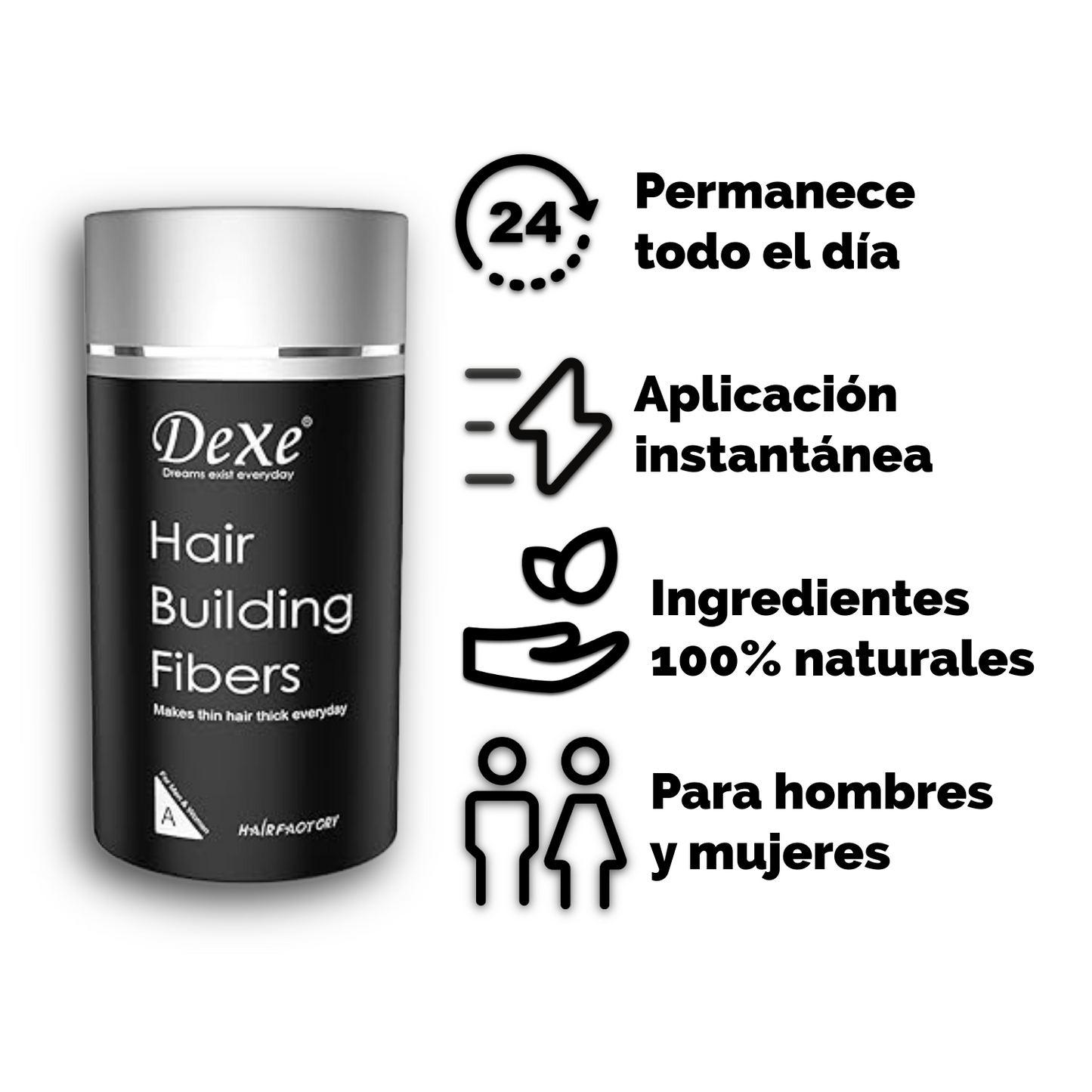 FIBRA CAPILAR DEXE®  ¡CUBRE TU CALVICIE EN SEGUNDOS!