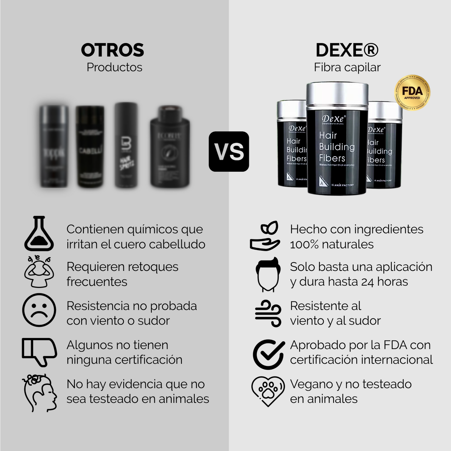 FIBRA CAPILAR DEXE®  ¡CUBRE TU CALVICIE EN SEGUNDOS!